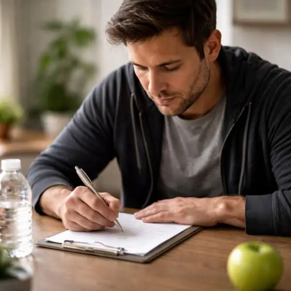 Man writing in a journal during recovery, representing drug rehab and personal healing