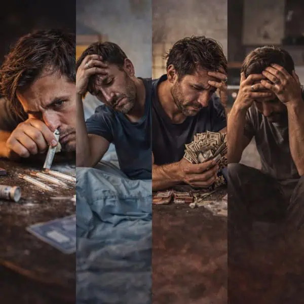 Cocaine addiction stages shown through portraits of a man’s emotional and physical decline
