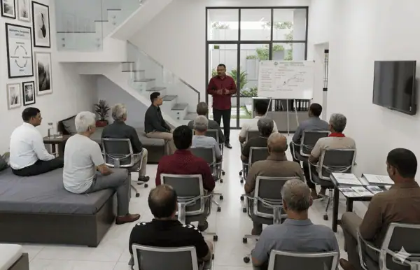 group counselling session in a residential rehab setting