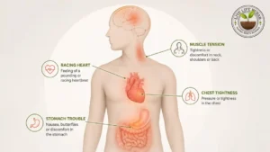 Physical symptoms of anxiety including racing heart, chest tightness and muscle tension