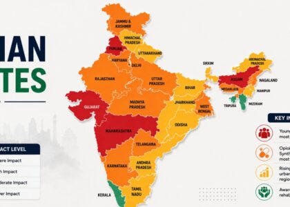 Map of drug addiction and abuse across Indian states, 2026
