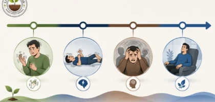 Alcohol withdrawal timeline showing when symptoms start, peak and resolve