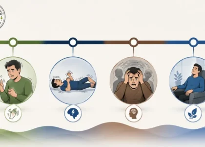 Alcohol withdrawal timeline showing when symptoms start, peak and resolve