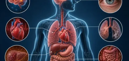 Diagram of ganja side effects on the body and brain, including lungs, heart and memory