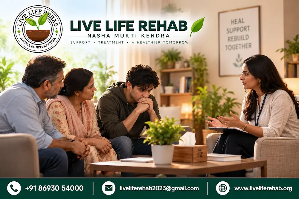 How to Help a Family Member with Drug Addiction in India 3 Family counselling session at Live Life Rehab in Nadiad, Gujarat